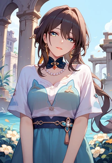 star rail,ruan mei,tie-dye shirt,dolphin shorts  - AI generated anime art